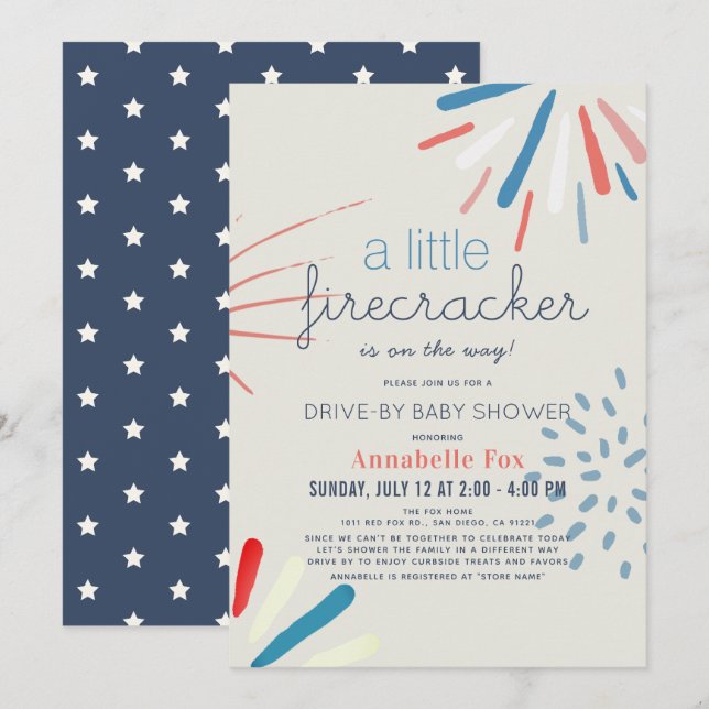 Invitation 4 juillet Baby shower Drive-by (Devant / Derrière)
