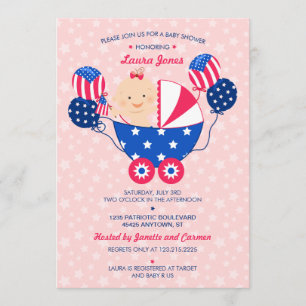 Invitation 4 juillet baby shower patriotique mignon de bébé