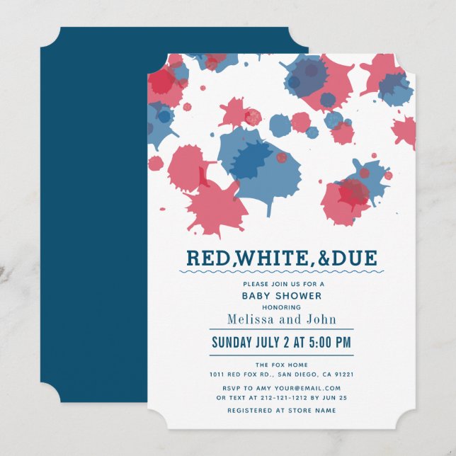 Invitation 4 juillet Baby shower roux et bleus (Devant / Derrière)