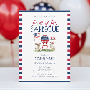 Invitation 4 juillet Barbecue Aquarelle Drapeau Fête d'été