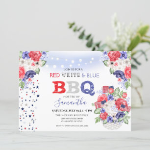 Invitation 4 juillet barbecue blanc et bleu rouge