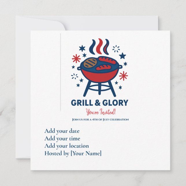 Invitation 4 juillet barbecue - Blanc rouge et ble (Devant)