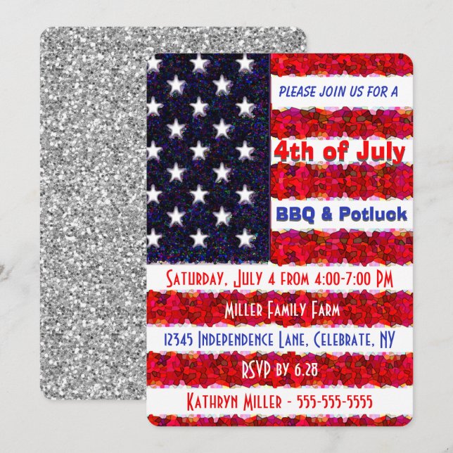 Invitation 4 juillet barbecue et chance (Devant / Derrière)