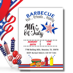 Invitation 4 juillet Barbecue Patriotique Rouge Blanc Et Bleu