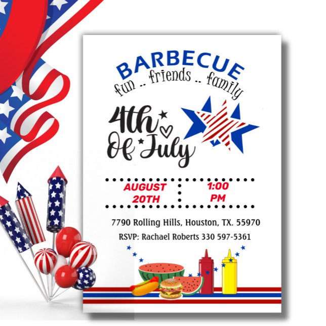 Invitation 4 juillet Barbecue Patriotique Rouge Blanc Et Bleu (Créateur téléchargé)