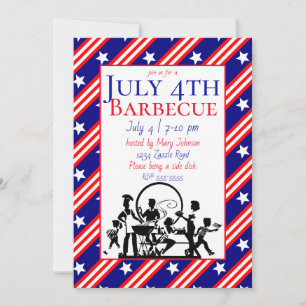 Invitation 4 juillet Barbecue Stars, Rouge, Blancs
