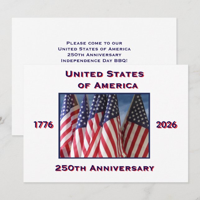 Invitation 4 juillet Barbeque, USA 250e anniversaire, drapeau (Devant / Derrière)