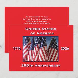 Invitation 4 juillet Barbeque, USA 250e anniversaire, drapeau