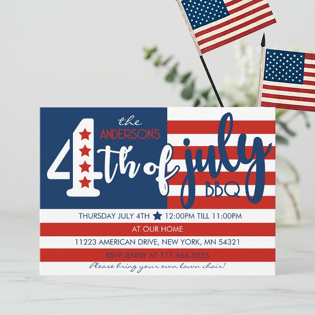 Invitation 4 juillet BBQ American Flag Inspiré (4th of July Flag Inspired Party Invitation)