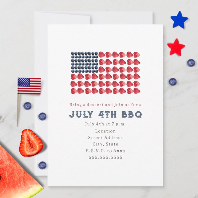 Invitation 4 juillet BBQ Cookout Flag Cake Independence Day (Créateur téléchargé)