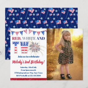 Invitation 4 juillet Blanc rouge et deux fêtards Anniversaire