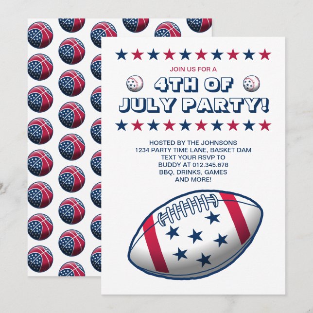 Invitation 4 juillet boules de fête (Devant / Derrière)