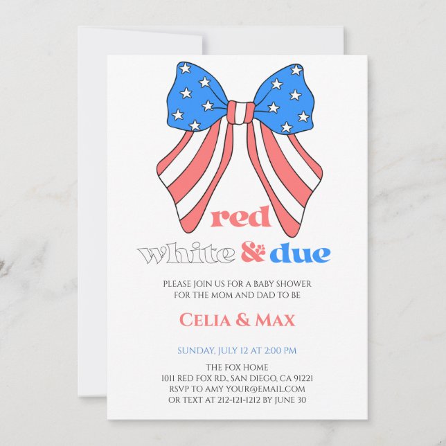 Invitation 4 juillet Bow Independence Day Baby shower américa (Devant)