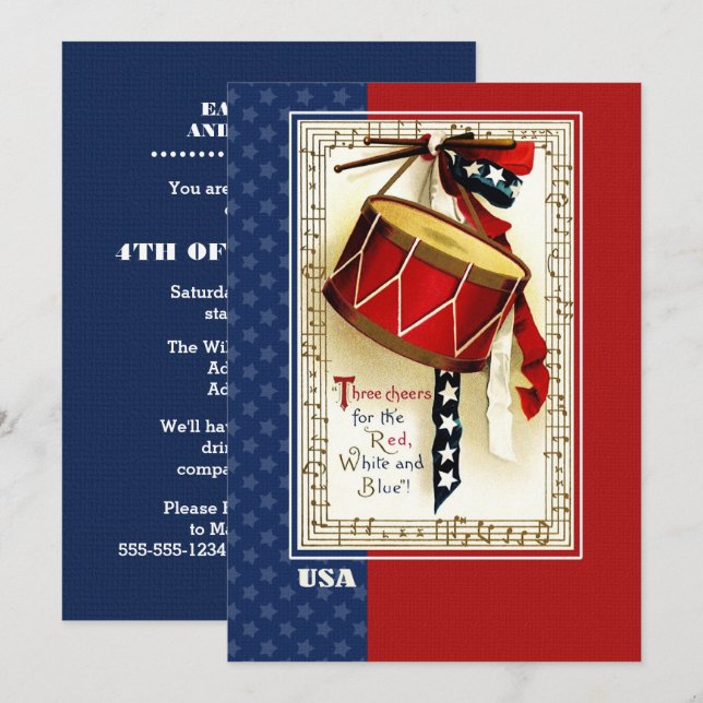 Invitation 4 juillet | Conception Vintage événement (Devant / Derrière)