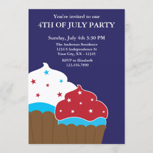 Invitation 4 juillet des Cupcakes rouges et blancs