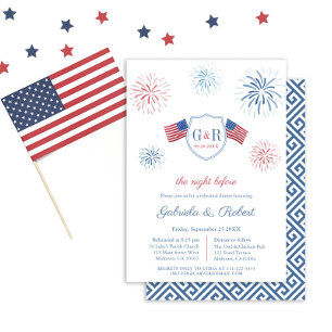 Invitation 4 juillet Dîner de répétition Mariage rouge blanc