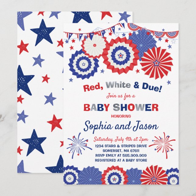 Invitation 4 juillet douche d'invitation de baby shower 4 (Devant / Derrière)