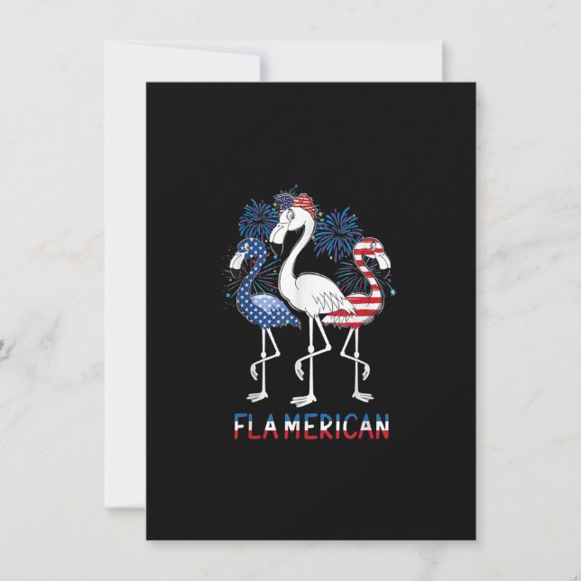 Invitation 4 juillet Drapeau US Funny Flamant rose patriotiqu (Devant)