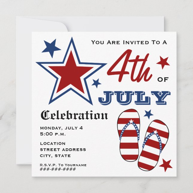 Invitation 4 juillet drapeaux américains patriotiques (Devant)