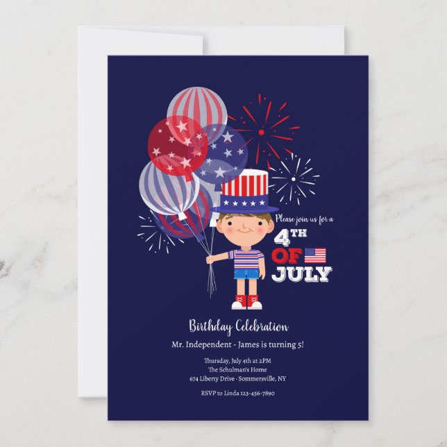 Invitation 4 juillet Enfant d'anniversaire (Devant)