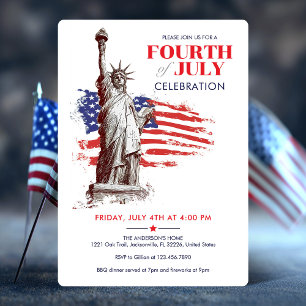 Invitation 4 juillet Etats-Unis Drapeau & Statue de la Libert
