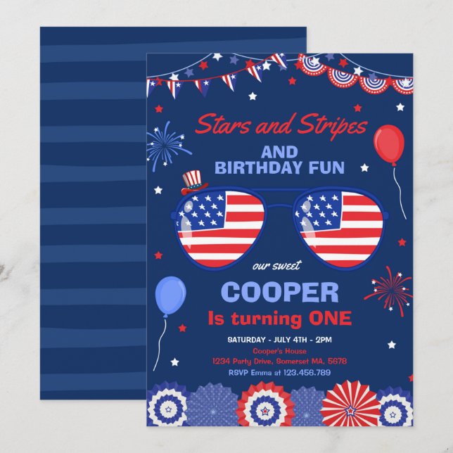Invitation 4 juillet Étoiles Et Grèves Premier Anniversaire (Devant / Derrière)
