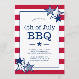 Invitation 4 juillet Étoiles et rayures Moderne Patriotique b