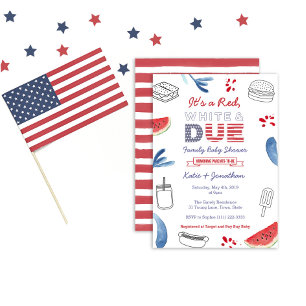 Invitation 4 Juillet Famille Baby shower Rouge Blanc Dû