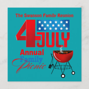 Invitation 4 juillet Famille Reunion Pique-nique BBQ Cuisine