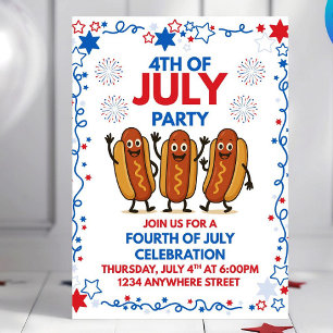 Invitation 4 juillet Fête Danser Chiens Chauds