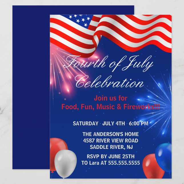 Invitation 4 juillet fête de l'indépendance (Devant / Derrière)
