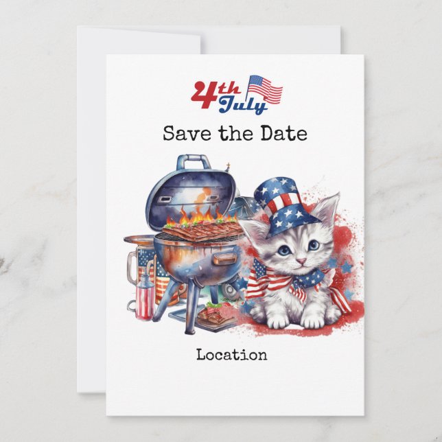 Invitation 4 juillet Fête de l'Indépendance avec chat (Devant)