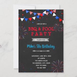 Invitation 4 juillet feu d'artifice un anniversaire