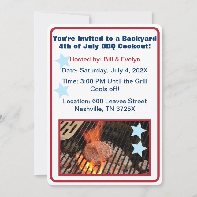 Invitation 4 juillet Hamburger Barbecue (Devant)