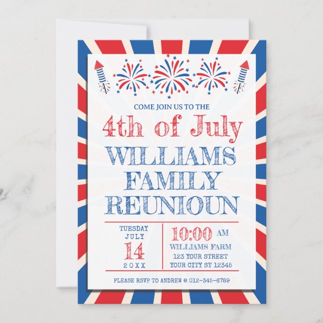 Invitation 4 juillet Indépendance Réunion familiale américain (Devant)