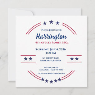 Invitation 4 juillet Jour de l'Indépendance Famille BBQ