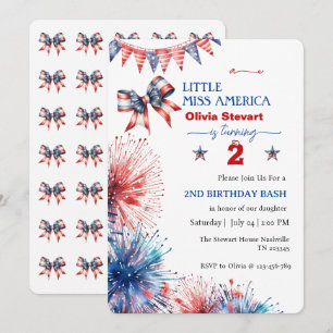 Invitation 4 juillet Little miss America 2e anniversaire