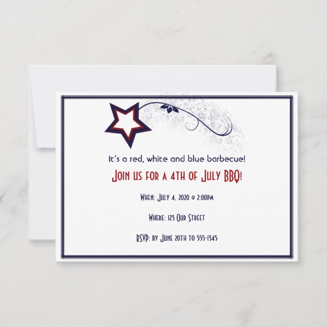 Invitation 4 juillet lumière étoile patriotique (Devant)
