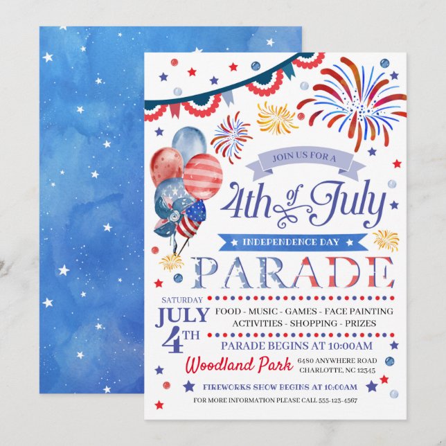 Invitation 4 juillet Parade Flyer (Devant / Derrière)