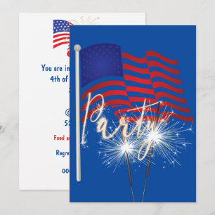 Invitation 4 juillet parklers de fête sur le drapeau
