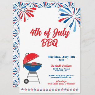 Invitation 4 juillet Parti BBQ Patriotique Rouge Blanc Bleu