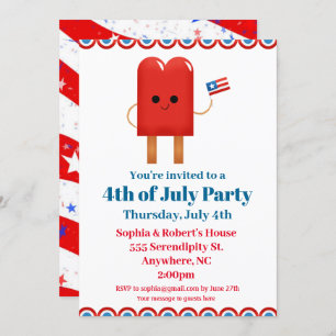 Invitation 4 juillet Parti Cute Patriotic Popsicle