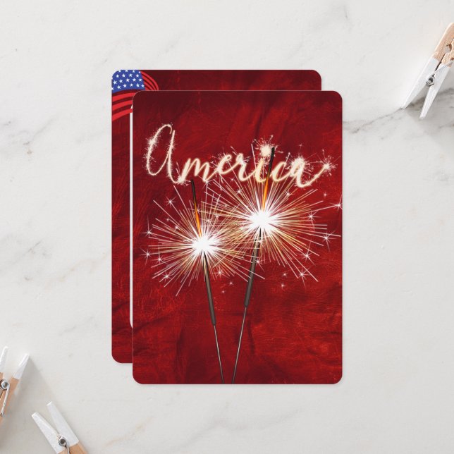 Invitation 4 juillet parti Sparkler en rouge (Devant/Arrière en situation)