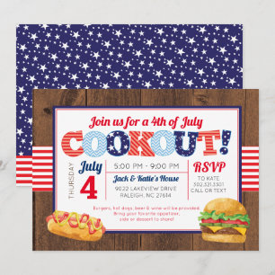 Invitation 4 juillet partie patriotique de barbecue