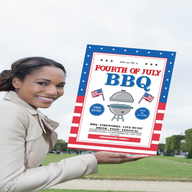 Invitation 4 juillet, Patriotique Fireworks BBBQ Party (Créateur téléchargé)