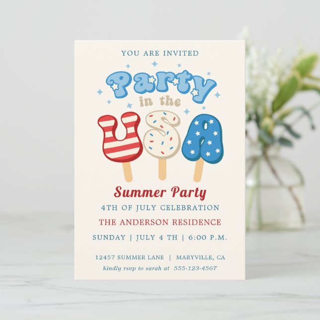 Invitation 4 juillet Pool Et Glace Cream Party (Debout devant)