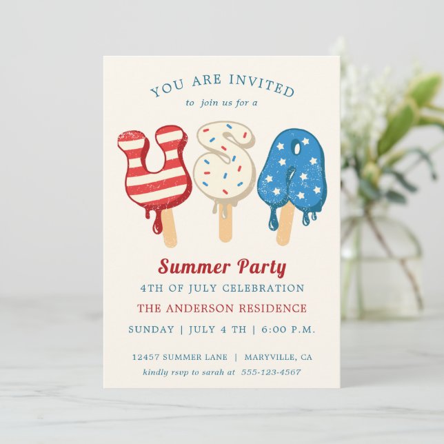 Invitation 4 juillet Pool Et Glace Cream Party (Debout devant)