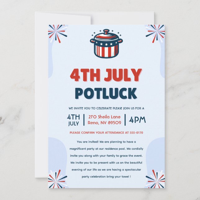 Invitation 4 juillet Potluck (Devant)