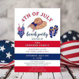 Invitation 4 juillet Red White And Blue Beach Party