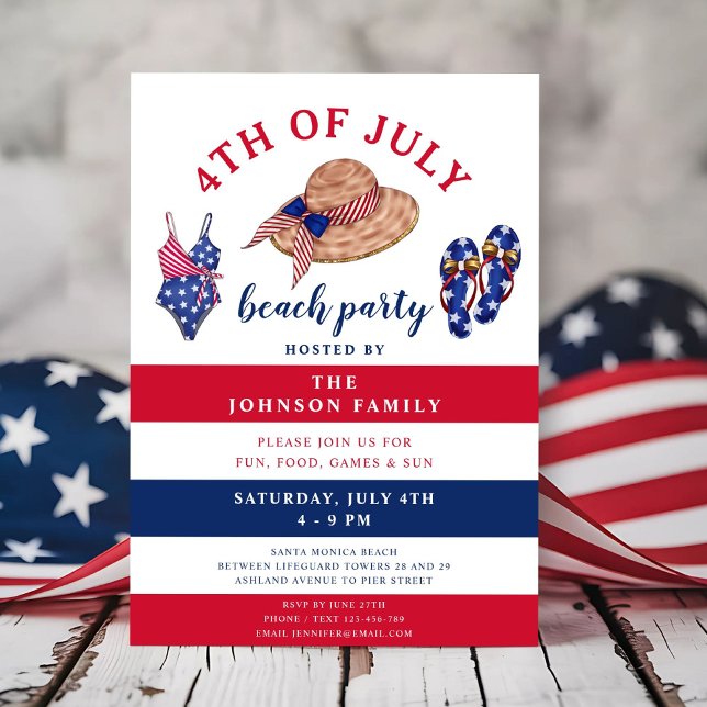 Invitation 4 juillet Red White And Blue Beach Party (Red White And Blue Beach Party 4th Of July Invitation
)